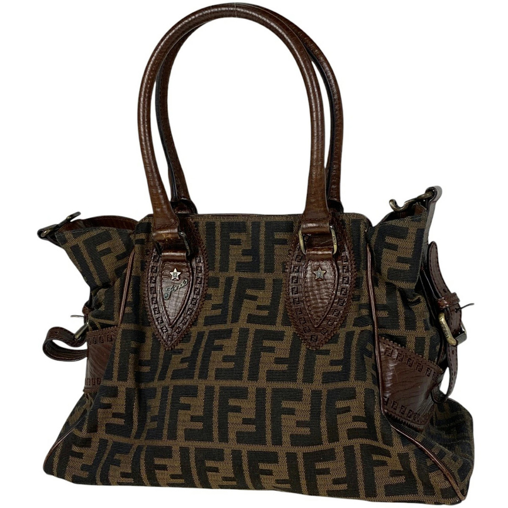 Fendi Etnico Zucca Tote Handbag Canvas Brown